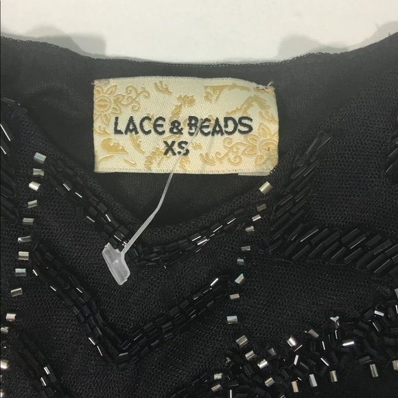 NEW Lace & Beads Black Prom Dress Mini Cocktail Dress Maxi Over Skirt Size XS - Picture 7 of 11